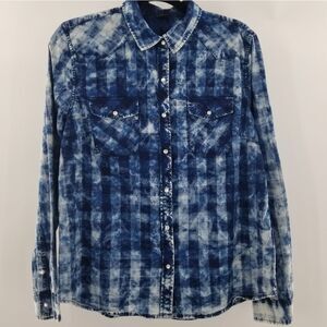 Tinsel Town Denim Couture Snap Up Top Blue Size M